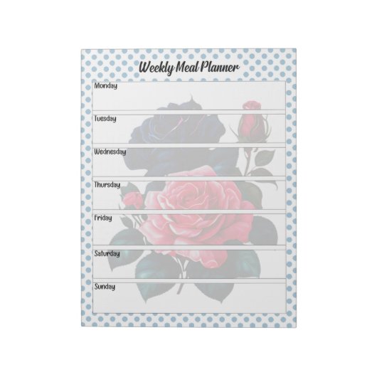 Retro Roze en Blauwe Rozen Wekelijkse Maaltijdplan Notitieblok (Linkerzijde)