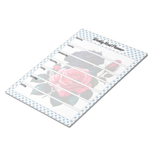 Retro Roze en Blauwe Rozen Wekelijkse Maaltijdplan Notitieblok (Schuin)