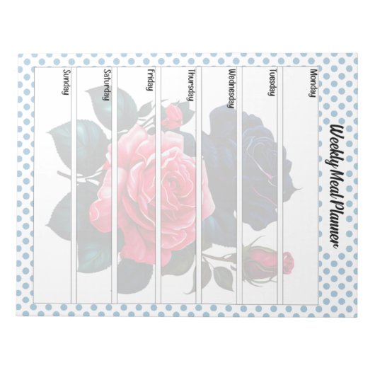 Retro Roze en Blauwe Rozen Wekelijkse Maaltijdplan Notitieblok (Voorkant)