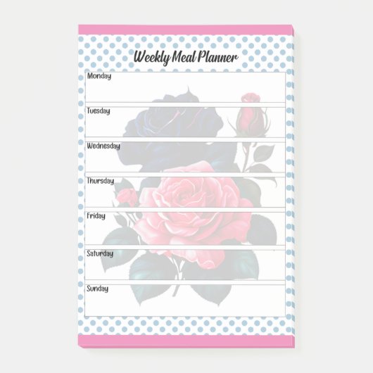 Retro Roze en Blauwe Rozen Wekelijkse Maaltijdplan Post-it® Notes (Voorkant)