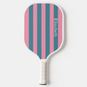 Retro roze en blauwe strepen Patroonnaam Pickleball Paddle (Achterkant)