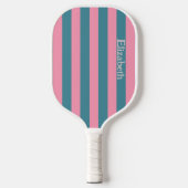 Retro roze en blauwe strepen Patroonnaam Pickleball Paddle (Voorkant)