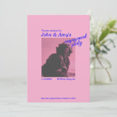 Retro roze en blauwe verlovingsfeest uitnodiging (Staand voorkant)