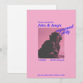Retro roze en blauwe verlovingsfeest uitnodiging (Voorkant / Achterkant)
