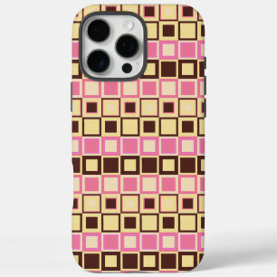 Retro Roze en Bruine Geometrische Vierkante Patroo iPhone 16 Pro Max Hoesje