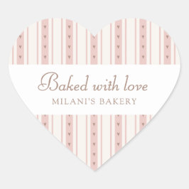 Retro roze en bruine hartstrepen bakkerij hart sticker