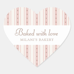 Retro roze en bruine hartstrepen bakkerij hart sticker