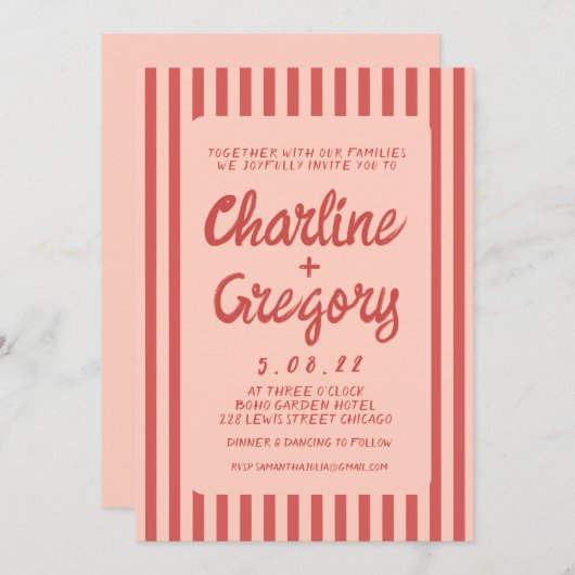 Retro Roze en de uitnodiging van het Roodzakje van (Voorkant / Achterkant)