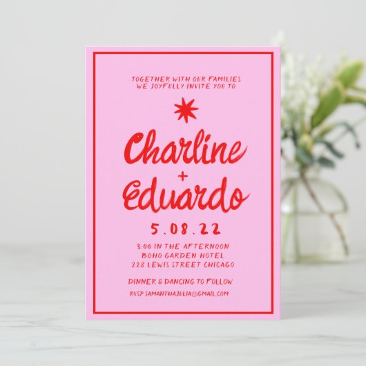 Retro Roze en de uitnodiging van het Roodzakje van (Staand voorkant)