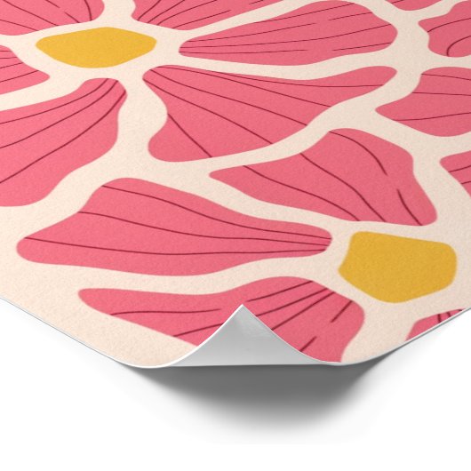 Retro roze en geel bloemenpatroon poster (Hoek)