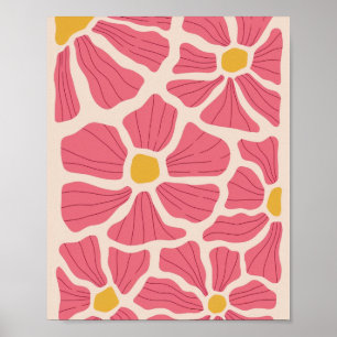 Retro roze en geel bloemenpatroon poster