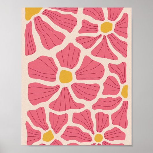 Retro roze en geel bloemenpatroon poster (Voorkant)