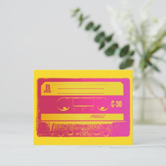 Retro Roze en Geel Cassettebandje Briefkaart (Staand voorkant)