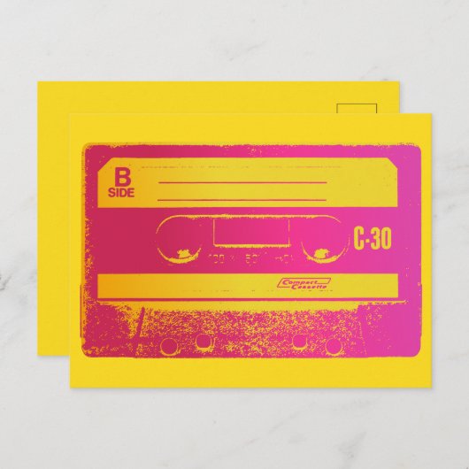 Retro Roze en Geel Cassettebandje Briefkaart (Voorkant / Achterkant)
