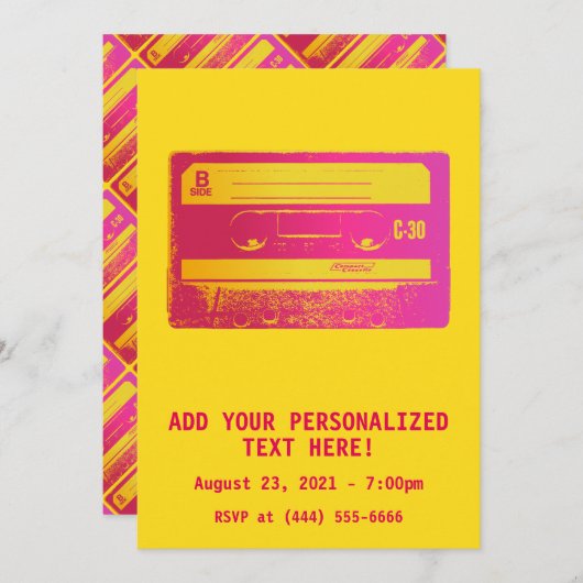 Retro Roze en Geel Cassettebandje Kaart (Voorkant / Achterkant)