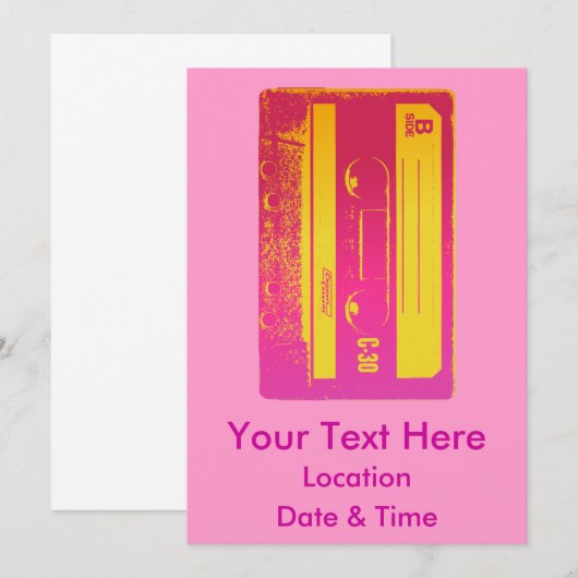 Retro Roze en Geel Cassettebandje Kaart (Voorkant / Achterkant)