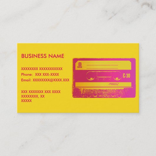 Retro Roze en Geel Cassettebandje Visitekaartje (Voorkant)
