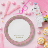 Retro Roze en Gouden Bloemen Vrolijk Kerstfeest Papieren Bordje (Feest)