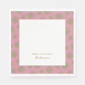 Retro Roze en Gouden Bloemen Vrolijk Kerstfeest Servet (Voorkant)