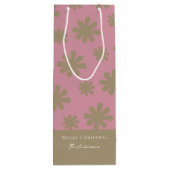 Retro Roze en Gouden Bloemen Vrolijk Kerstfeest Wijn Cadeautas (Achterkant)