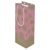 Retro Roze en Gouden Bloemen Vrolijk Kerstfeest Wijn Cadeautas (Voorkant Gekanteld)
