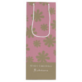 Retro Roze en Gouden Bloemen Vrolijk Kerstfeest Wijn Cadeautas (Voorkant)