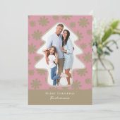 Retro Roze en Gouden Bloemendennenboom Gevormd Fot Feestdagenkaart (Staand voorkant)