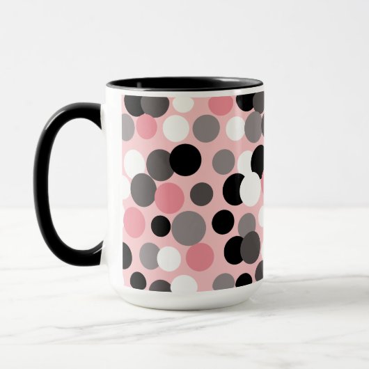 Retro Roze en Grijze Polka Dots Mok (Links)