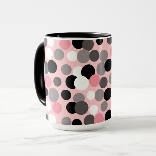 Retro Roze en Grijze Polka Dots Mok (Voorkant links)