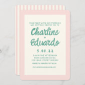 Retro Roze en Groen Handschrift Bruiloft Kaart (Voorkant / Achterkant)