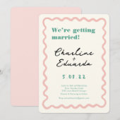 Retro Roze en Groen Handschrift Bruiloft Kaart (Voorkant / Achterkant)