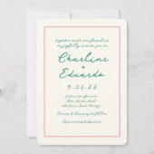 Retro Roze en Groen Handschrift Bruiloft Kaart (Voorkant)