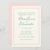 Retro Roze en Groen Handschrift Bruiloft Kaart (Voorkant / Achterkant)