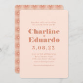 Retro roze en groen handschrift bruiloft uitnodigi kaart (Voorkant / Achterkant)