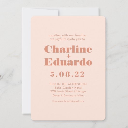 Retro roze en groen handschrift bruiloft uitnodigi kaart (Voorkant)