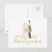 Retro Roze en Groen Nieuwgetrouwd Aankondigingskaart (Voorkant / Achterkant)