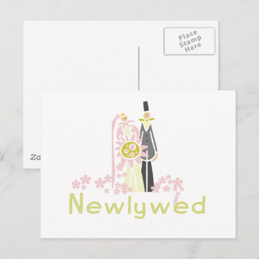 Retro Roze en Groen Nieuwgetrouwd Aankondigingskaart (Voorkant / Achterkant)