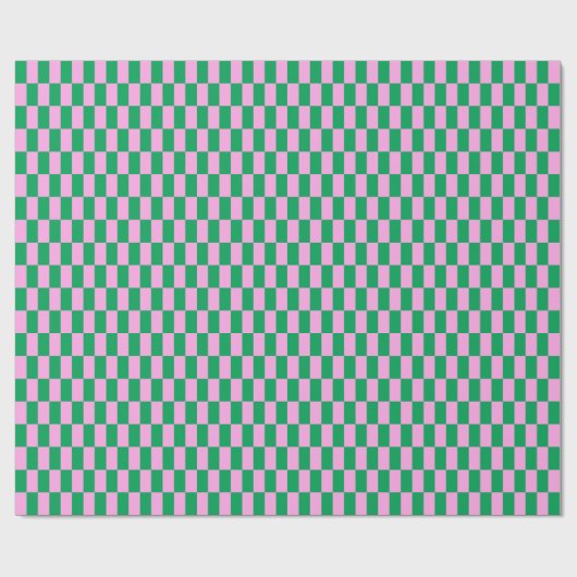 Retro Roze en Groen Preppy Checkerboard Cadeaupapier (Vlak)
