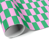 Retro Roze en Groen Preppy Checkerboard Cadeaupapier (Rol Hoek)