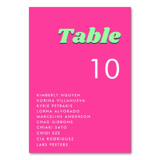 Retro Roze en Groen Tafelnummer Zitenkaart (Achterkant)