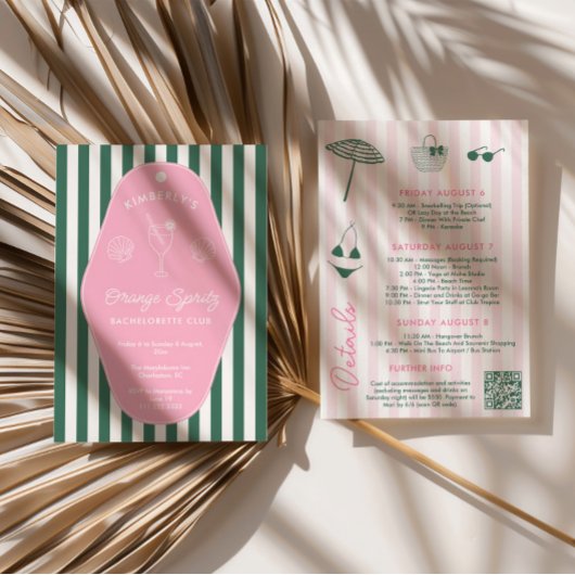 Retro roze en groene Beverly Hills Bachelorette Kaart