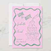 Retro Roze en Groene Champagne Toren Save the Date Kaart (Voorkant)