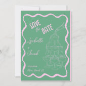Retro Roze en Groene Champagne Toren Save the Date Kaart (Voorkant)