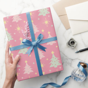 Retro roze en groene kerst van 1950 cadeaupapier