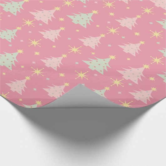 Retro roze en groene kerst van 1950 cadeaupapier (Hoek)
