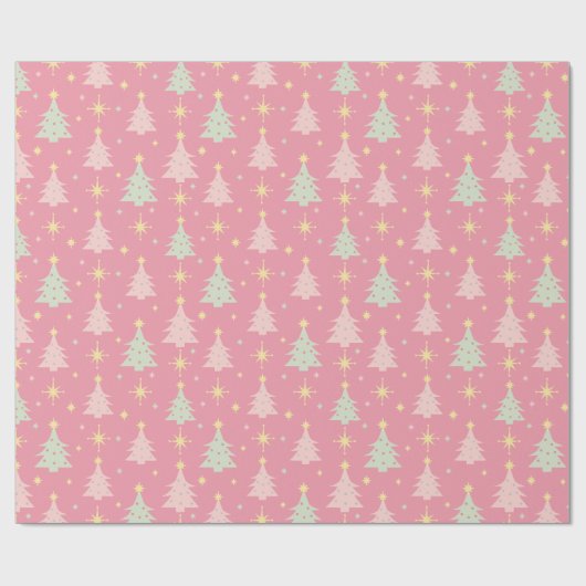 Retro roze en groene kerst van 1950 cadeaupapier (Vlak)