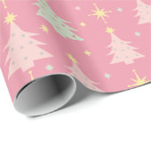 Retro roze en groene kerst van 1950 cadeaupapier (Rol Hoek)