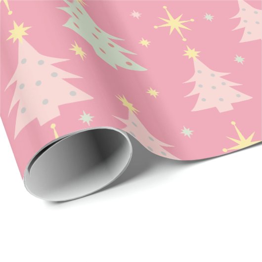 Retro roze en groene kerst van 1950 cadeaupapier (Rol Hoek)