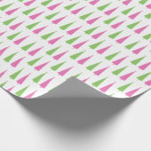 Retro Roze en groene kerstbomen Cadeaupapier (Hoek)