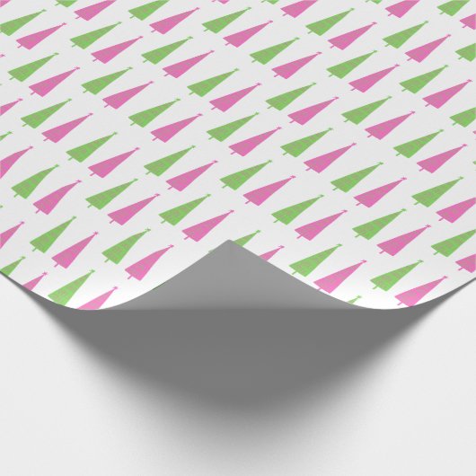 Retro Roze en groene kerstbomen Cadeaupapier (Hoek)